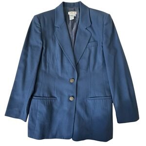 VTG Talbots Blue‎ Wool Blazer Jacket Women Size 10 Lined Office Academia Classic